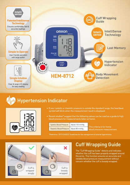 OMRON Automatic Blood Pressure Monitor HEM-8712 (AU) - Cardiac X  Blood Pressure Monitor 